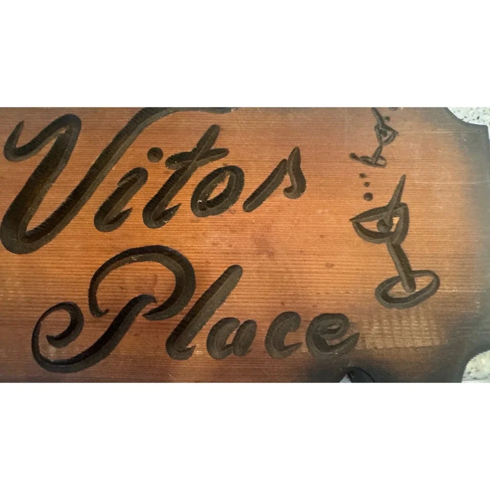Vintage Hand Carved Wood Bar Sign Vitos Place Rustic‎ Man Cave Wall Decor 20x7